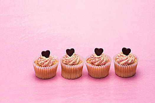 杯形蛋糕,情人节,粉色背景