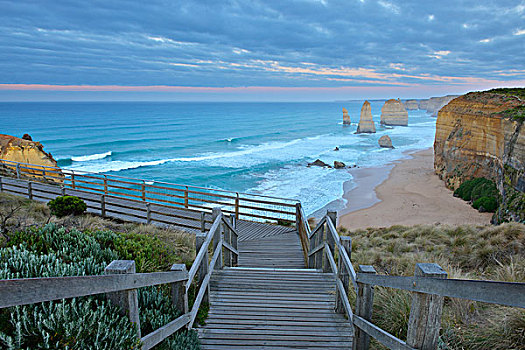木质,楼梯,视点,十二门徒岩,海洋,道路,维多利亚,澳大利亚