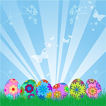 复活节彩蛋,猎捕,彩色,花卉图案