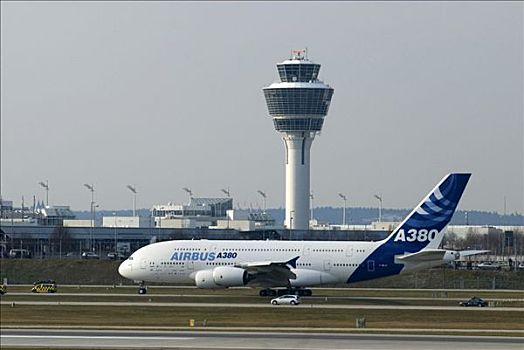空中客车,a380,降落,慕尼黑,巴伐利亚,德国