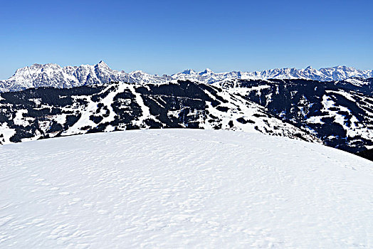 风景,上方,滑雪区,瓦茨曼山,格罗塞尔,萨尔茨堡,奥地利,欧洲
