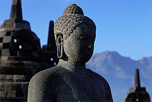 印度尼西亚,爪哇,佛像,婆罗浮屠,山,背景