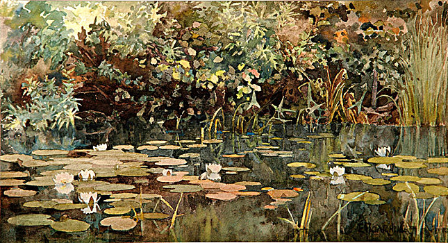 水塘,荷花,早,19世纪90年代,艺术家