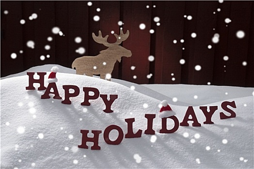 快乐假日,雪,雪花,驼鹿,圣诞帽
