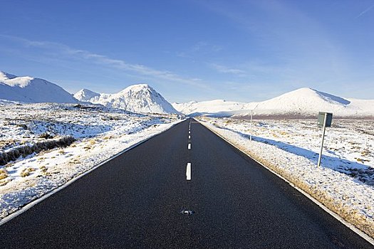 道路,雪景,兰诺克沼泽,苏格兰
