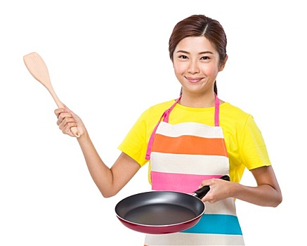 亚洲人,主妇,烹调,锅,抹刀