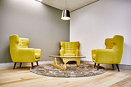 读,椅子,黄色,家居装潢,经典,茶几,圆,地毯,角,房间,墙壁,涂绘,不同