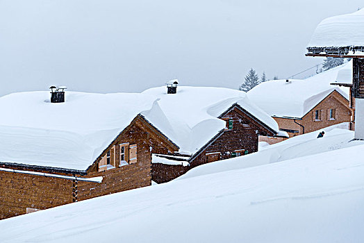 奥地利,蒙塔丰,积雪,滑雪,小屋,高山,乡村