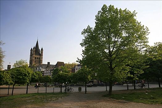 莱茵河,河,教堂,科隆,北莱茵威斯特伐利亚,德国,欧洲