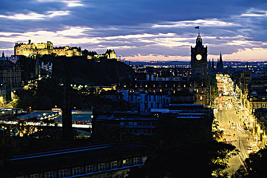 苏格兰,爱丁堡,俯视图,公主,街道,爱丁堡城堡,大幅,尺寸