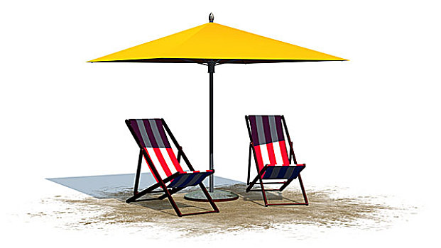 折叠躺椅,伞,分开,白色背景,背景