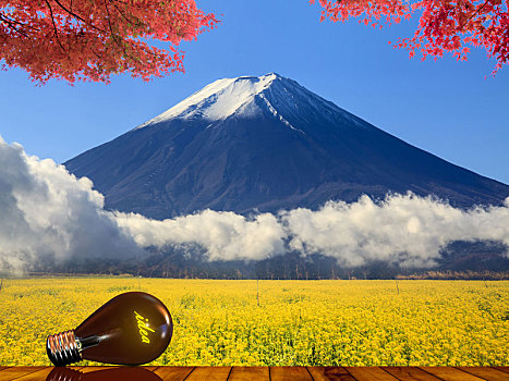 图像,漂亮,富士山,山,日本,概念,灯