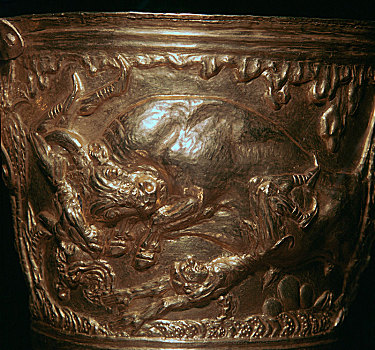 金色,希腊,杯子,野生,雄性动物,创意,公元前15世纪,艺术家,未知
