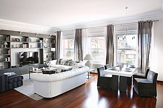 白色,沙发,架子,餐桌,灰色,椅子,优雅,休闲沙发,区域