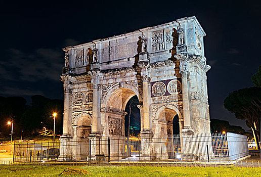 君士坦丁凯旋门,罗马,夜晚,意大利