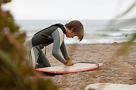 男孩,冲浪板,海滩