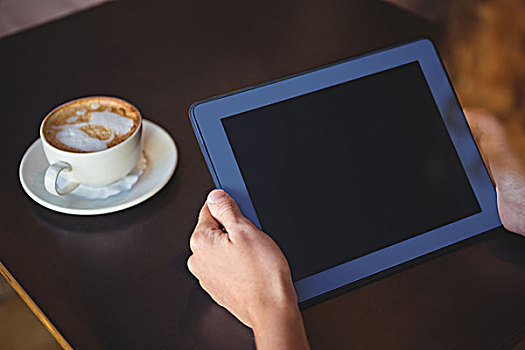 女人,平板电脑,咖啡