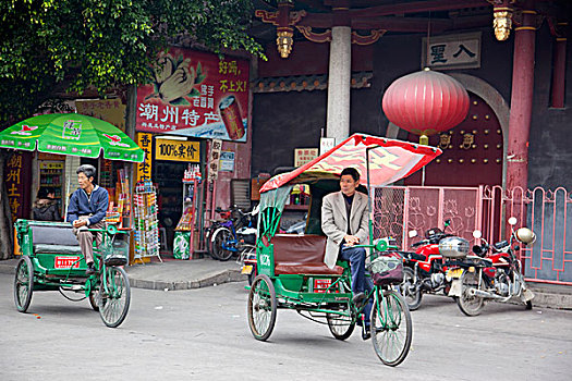 三轮车,正面,庙宇,老城,潮州,中国