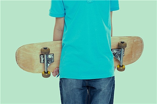 男孩,蓝色,衣服,滑板