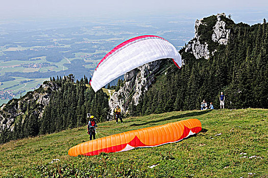 滑翔伞运动者,坎彭完特山,人,看,齐姆高,上巴伐利亚,德国,欧洲