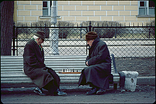 两个男人,玩,下棋,公园,列宁格勒,彼得斯堡,男人,游戏,历史