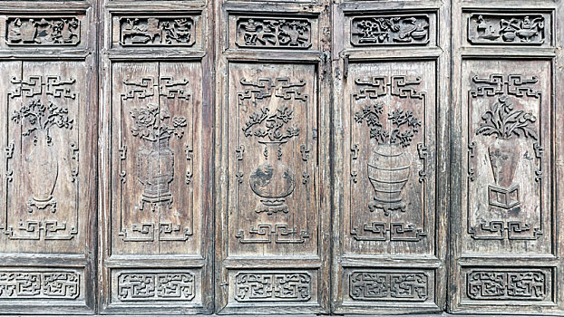 中式实木雕花门窗,安徽省绩溪龙川景区胡氏宗祠