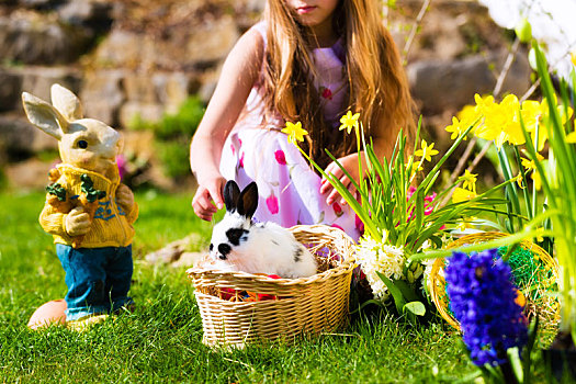 复活节兔子,牧场,篮子,蛋