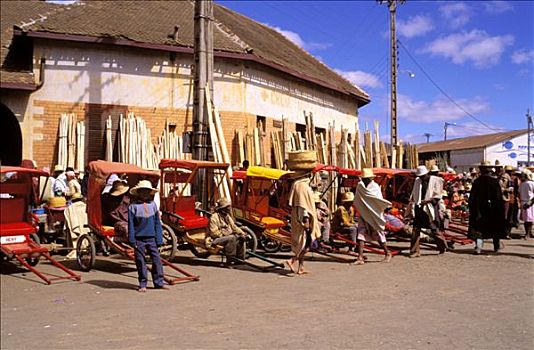 马达加斯加,人,靠近,人力三轮车,房子