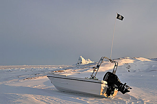 汽艇,海盗,旗帜,迪斯科,岛屿,格陵兰,北极,北美