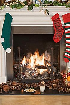 圣诞袜,悬挂,火