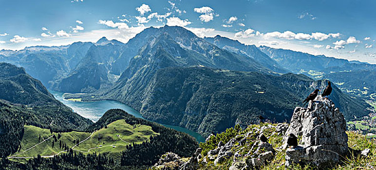 风景,湖,山,瓦茨曼山,国家公园,贝希特斯加登地区,地区,上巴伐利亚,巴伐利亚,德国,欧洲