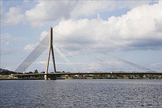 线缆,桥,上方,道加瓦河,里加,拉脱维亚