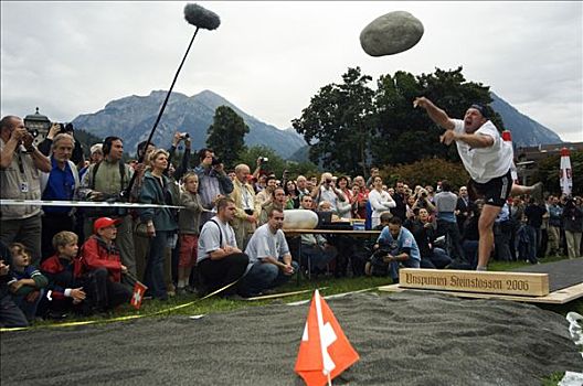 石头,投掷,节日,传统,山,高山,竞争,因特拉肯,少女峰,瑞士