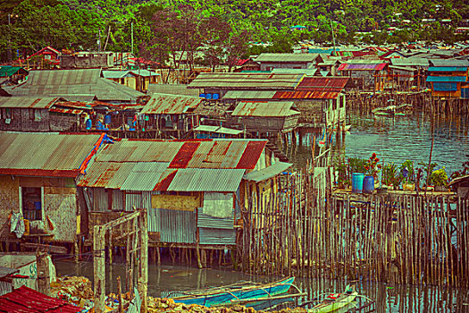 模糊,菲律宾,房子,贫民窟,穷,人,概念,贫穷