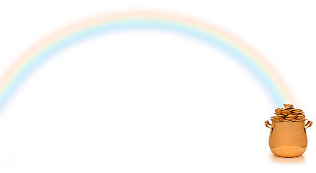 第一桶金,尾端,彩虹,白色背景