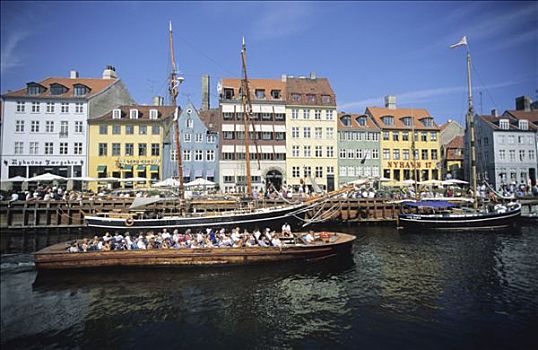 丹麦,纽哈温运河,建筑,游客,船