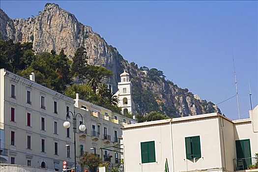 仰视,建筑,悬崖,背景,卡普里岛,坎帕尼亚区,意大利