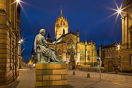 黎明,风景,皇家英里大道,大教堂,雕塑,苏格兰,哲学家,爱丁堡,洛锡安