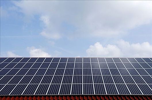 光电,太阳能电池,太阳能电池板,屋顶,中间,弗兰克尼亚,巴伐利亚,德国,欧洲