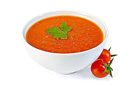 汤,西红柿,白色,碗,圣女果