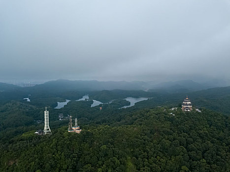 广东惠州西湖风景名胜区高榜山红花湖云海航拍风光