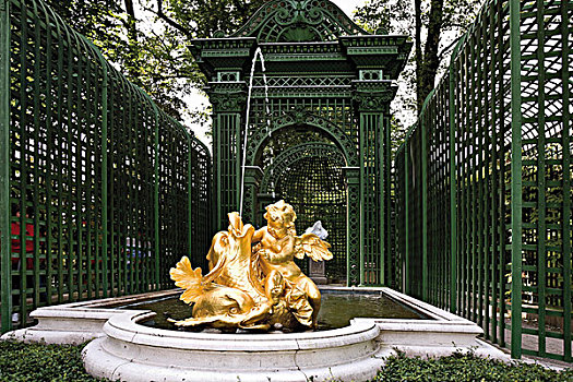 金色,喷泉,雕塑,林德霍夫堡,宫殿,花园,上巴伐利亚,巴伐利亚,德国,欧洲