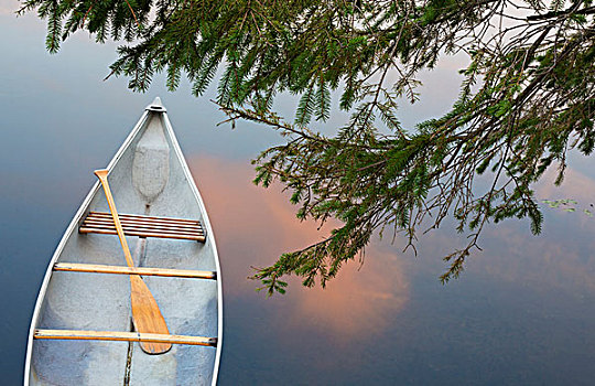 加拿大,魁北克,独木舟,湖,日落,画廊
