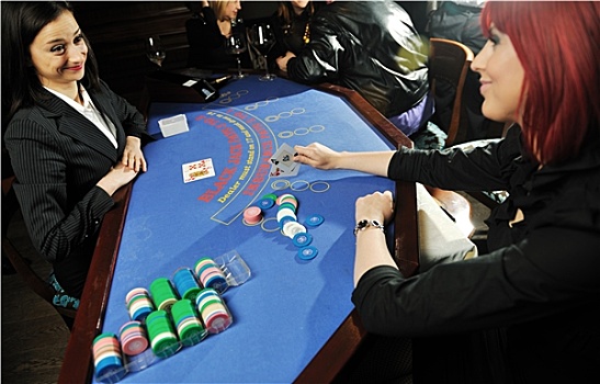 女人,玩,21点游戏,纸牌游戏,赌场