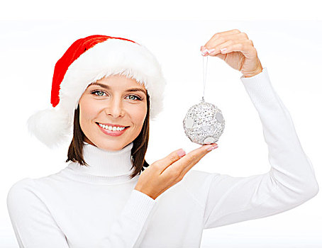 冬天,人,高兴,概念,女人,圣诞老人,帽子,圣诞树饰