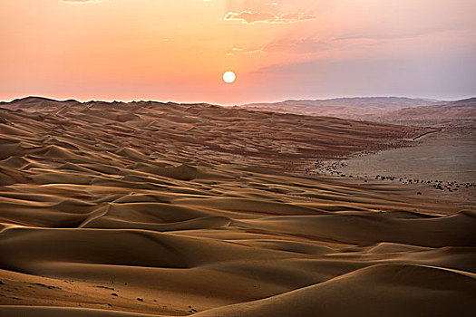 沙丘,日落,空,区域,阿联酋,亚洲