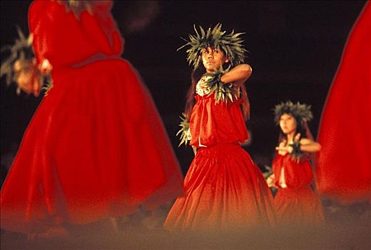 夏威夷,草裙舞,节日,女孩,衣服,红色,表演,卡希科舞,古老