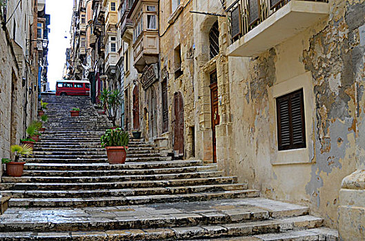 小巷,街道,老城,瓦莱塔市,马耳他,欧洲