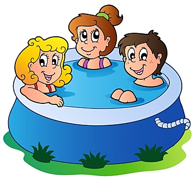 三个,儿童,水池