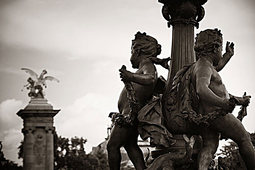 旧式,雕塑,亚历山大三世,桥,上方,塞纳河,巴黎,法国